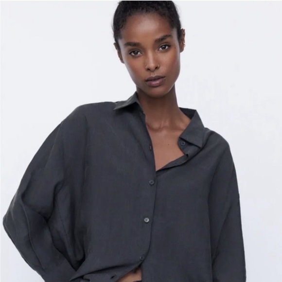 Zara Oversized Button Up in Color Gray, Size Large - Picture 3 of 7
